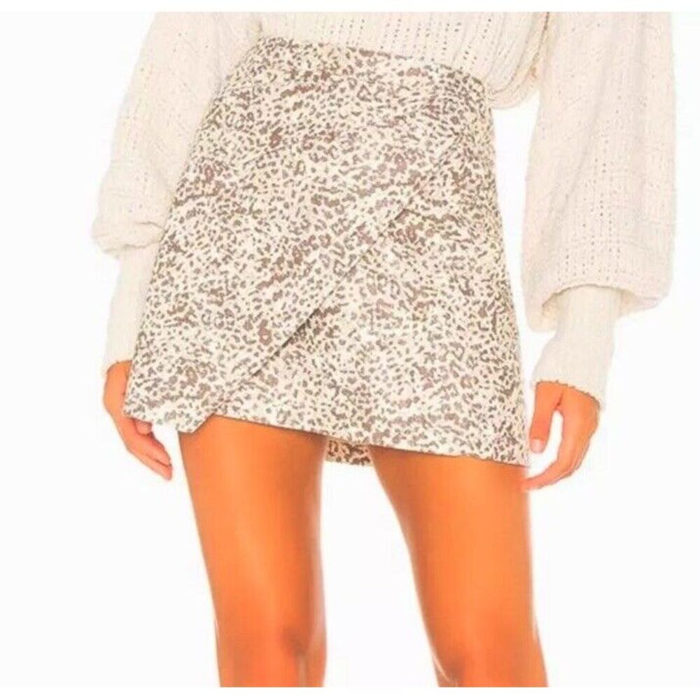 NWT Free People Fake It Out Faux Leather Leopard Mini Skirt Tan Size 6 $88